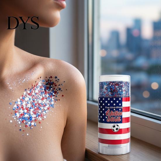 Independence Day Glitter Patriotic Red White and Blue Body Stick, 4th of July Accessories for Women Kids, Sparkling Self-adhesive For Face Hair