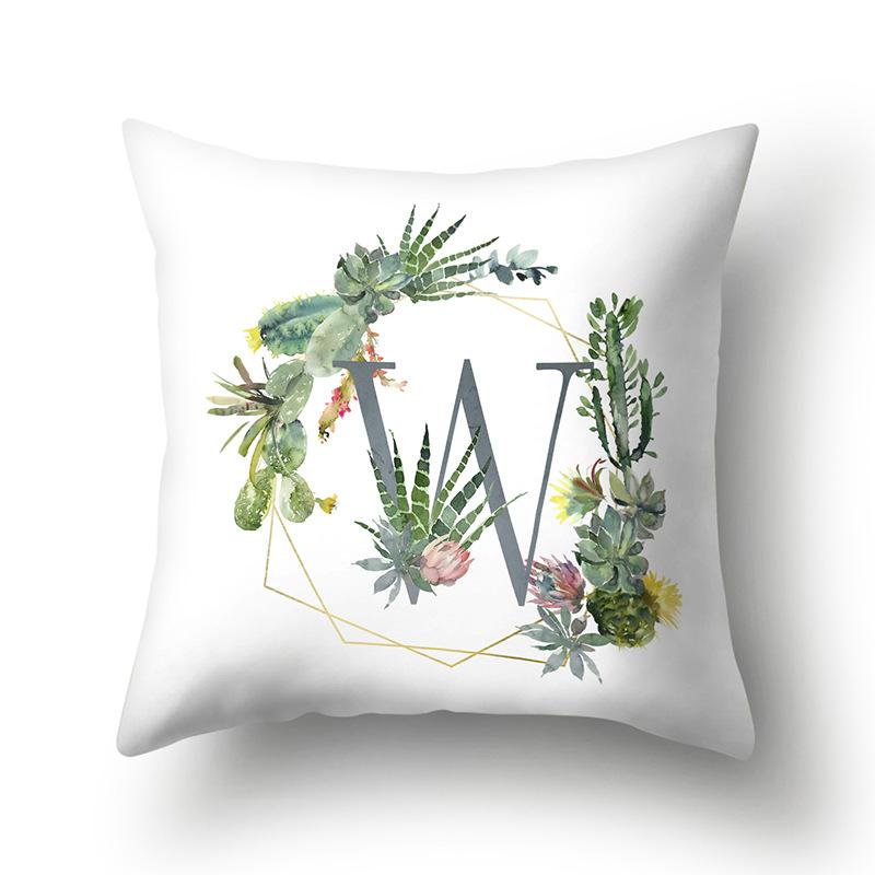 Polyester Pillowcase Home Green Succulent Pillowcase 26 English Letters Cushion Cover Car Cushion Cover