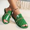 Oversized Flat Slippers with Crocodile Pattern Chain Casual Shoes for Women