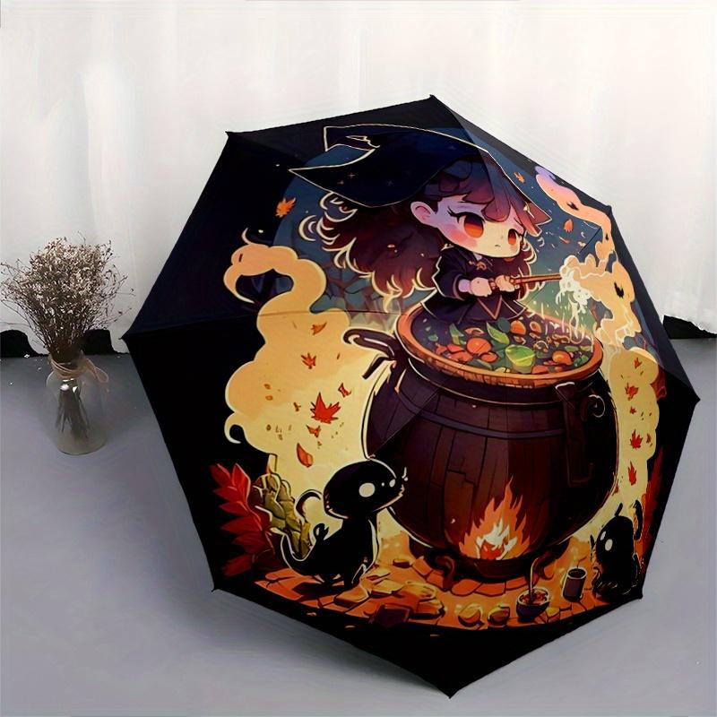 1pc Witch Picture Design Automatic Opening and Closing Folding - A Good Choice for Gifts, Fashionable and Convenient Umbrella With Cute Cartoon C