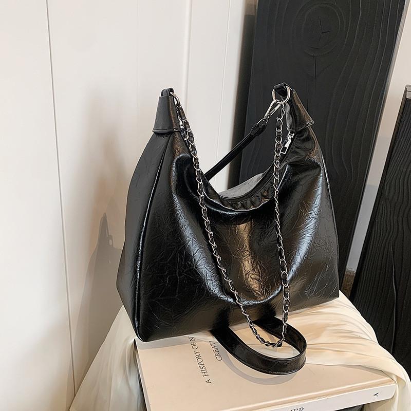 Silver Trendy Pu Tote Bag For Women 2024 New Big Storage Student School Commuting Dumpling Bag чёрный
