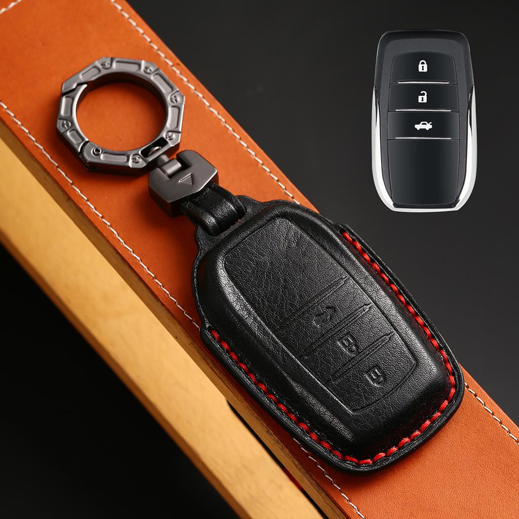 Leather Car Key Fob Case Cover Accessories For Toyota Sienna Rav4 Venza Mirai Hybrid Vehicles Alphard Previa Voxy