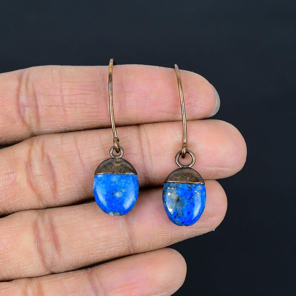 Lapis Lazuli Copper Electroformed Earrings, Handmade Gemstone Earrings Jewelry, Gifts For Wife Brand New Earrings