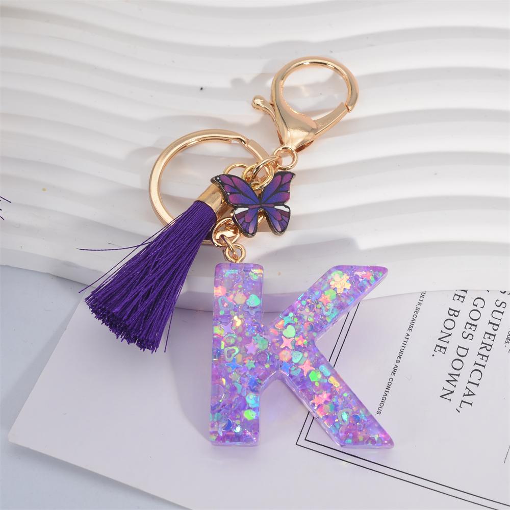 

AZ Фиолетовый Звезда Буквы Брелок Милый Кисточка Бабочка Подвеска Инициалы Брелок Для Женщин Сумка Шарм Ключи Автомобиля Аксессуары