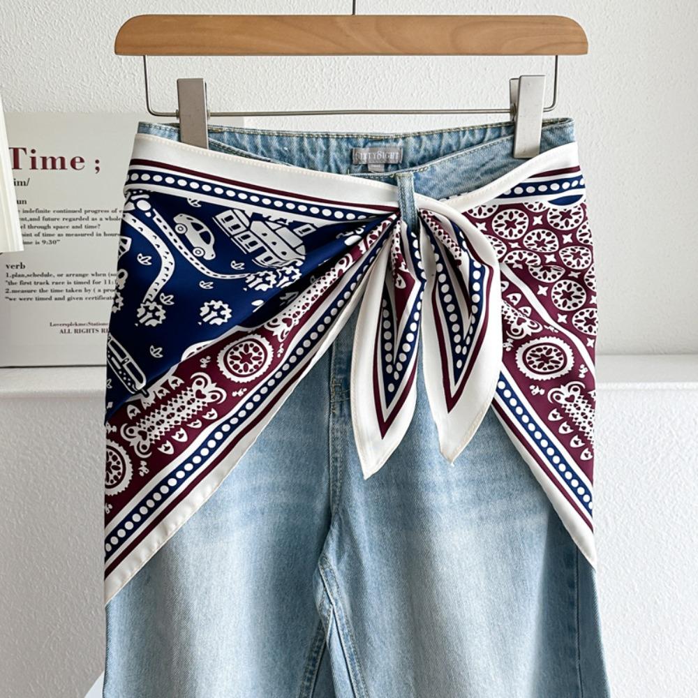 Satinseide Schal Ethnischer Stil Literarischer Stil Dreieckiger Taillenschal Gürtel Vielseitiges Accessoire Jeans Taillenaccessoire Taillenaccessoire
