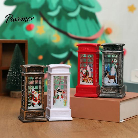 Bedroom Bedside Lamp Telephone Booth Christmas Lantern, Vintage LED Flameless Candle Night Light Retro Phone for Desk, Festive Tabletop Decor, Holiday