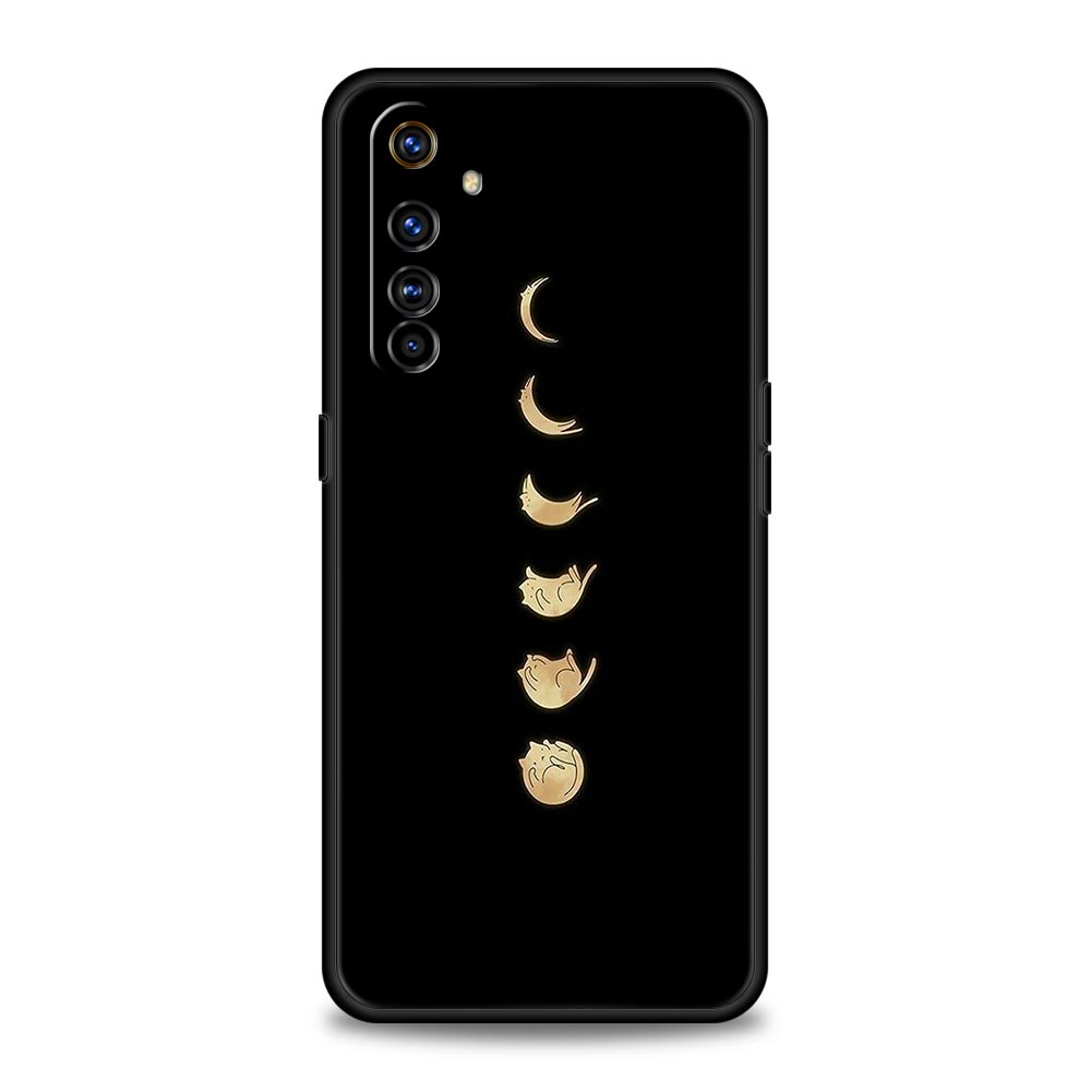 Cartoon Cat Phone Case For Realme 12 11 10 6 7 9 Pro Plus 8 5G C35 8i 9i GT2 GT3 GT5 GT Neo 2 3 5 Black Cover Soft Shell