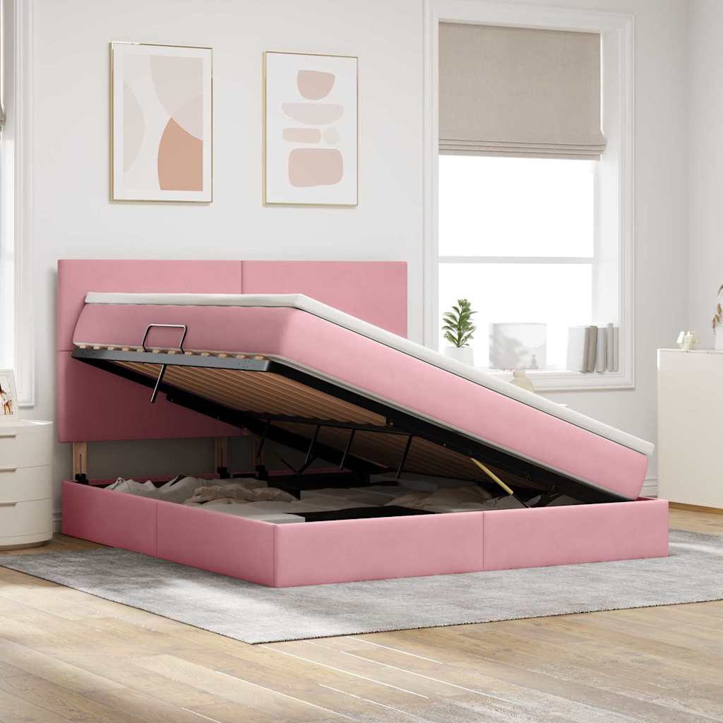 Storage Bed with Mattress Pink 160 x 200 cm Velvet