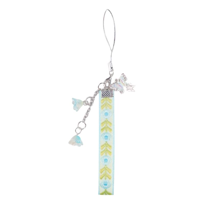 

Elegant Printed Ribbon Phone Pendant Elegant Butterfly Flower Keyring Simple Phone Straps Lanyard Accessory for Women