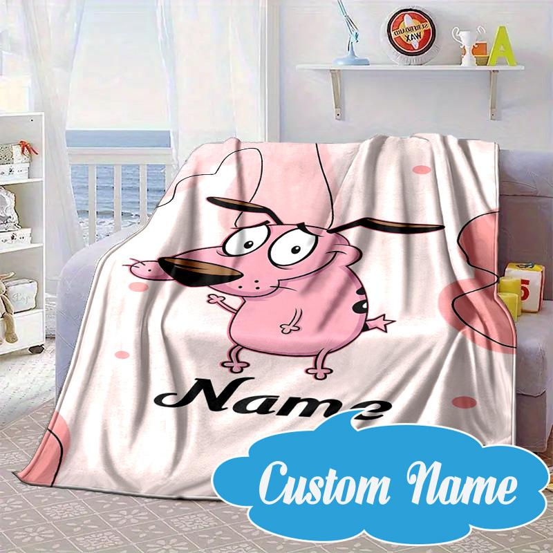 Custom Name Pink Dog Dreamscape Blanket bed sofa Blanket Flannel Blanket for Camping, Hiking, Picnic Essentials,gift for Fan family