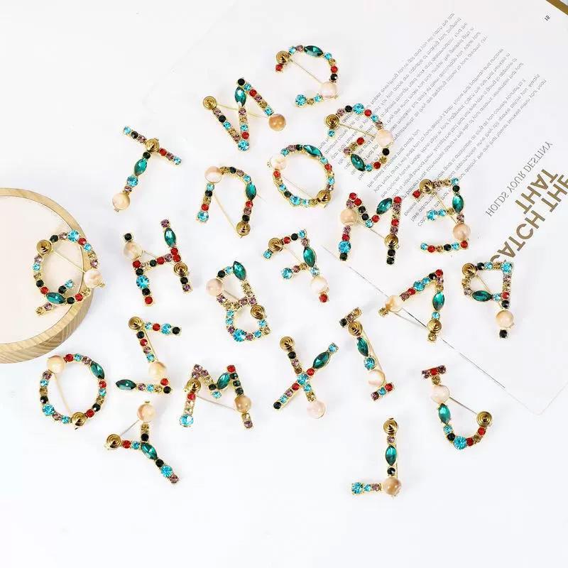 1PC 26 Letters Colorful Jewelry Gifts for Women Alphabet Brooch A-Z Rhinestone Letter Pin