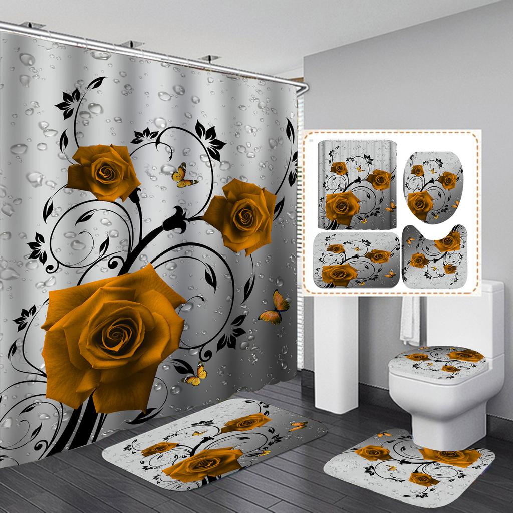 Valentine'S Day Promotional Discount Shower Curtain Rose Printed 180X180 Bathroom Curtain Colorful Flowers For Home Decoration