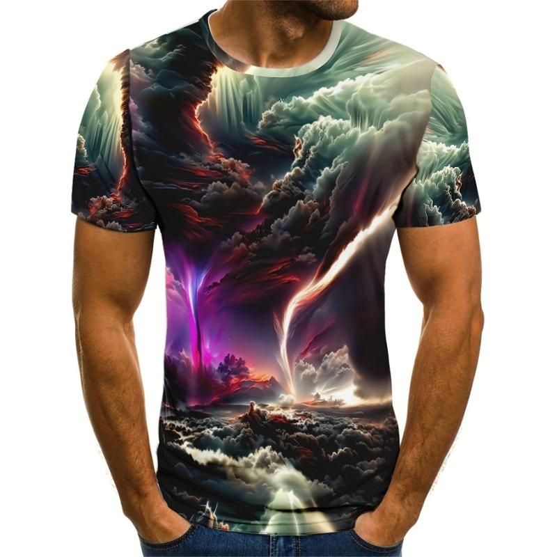 Men's Storm Cloud 3D Printed T-Shirt Casual Short Sleeve Crewneck Top Cool Lightning Tornado Aurora Graphic Tee Fantasy Nebula Space Clothes