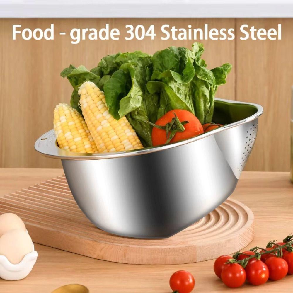 Stainless Steel Rice Washing Basket Stainless Steel 304 Large Size Vegetable Strainer Tray Design Bowl Shape Drain Basket