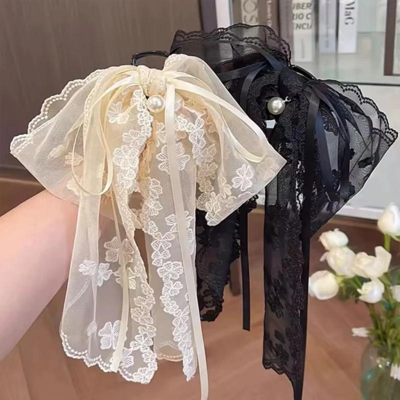 1pc Korean Ribbon Lace Bow Half-up Hairstyle Hair Claw, Gentle and Elegant Korean Style Hair Clip,versatile Ponytail Hair Clip