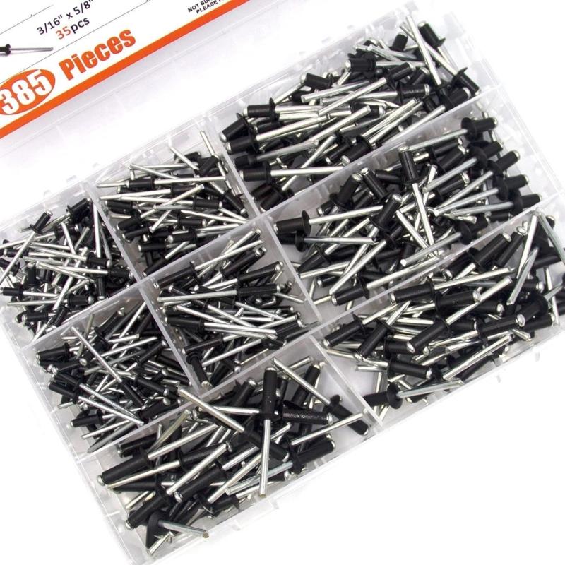 385pcs Metal Blind Rivets Assortment Large Flanges Designs Heavy Duty Fasteners Simple Installation for Secure Fastening