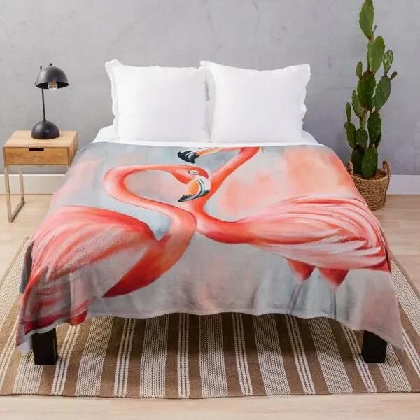 Flamingo Bird Pink Red Wild Animals Flannel Throw Blanket For Sofa Bed Couch Comfortable Warm Lightweight King Queen Full Size