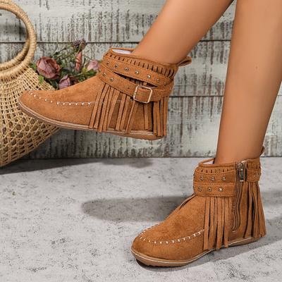 Modne buty damskie Vintage Zamszowe botki Frędzle damskie buty Zimowe buty damskie Boczny zamek błyskawiczny Casualowe buty Okrągły nosek Damskie buty śnieżne