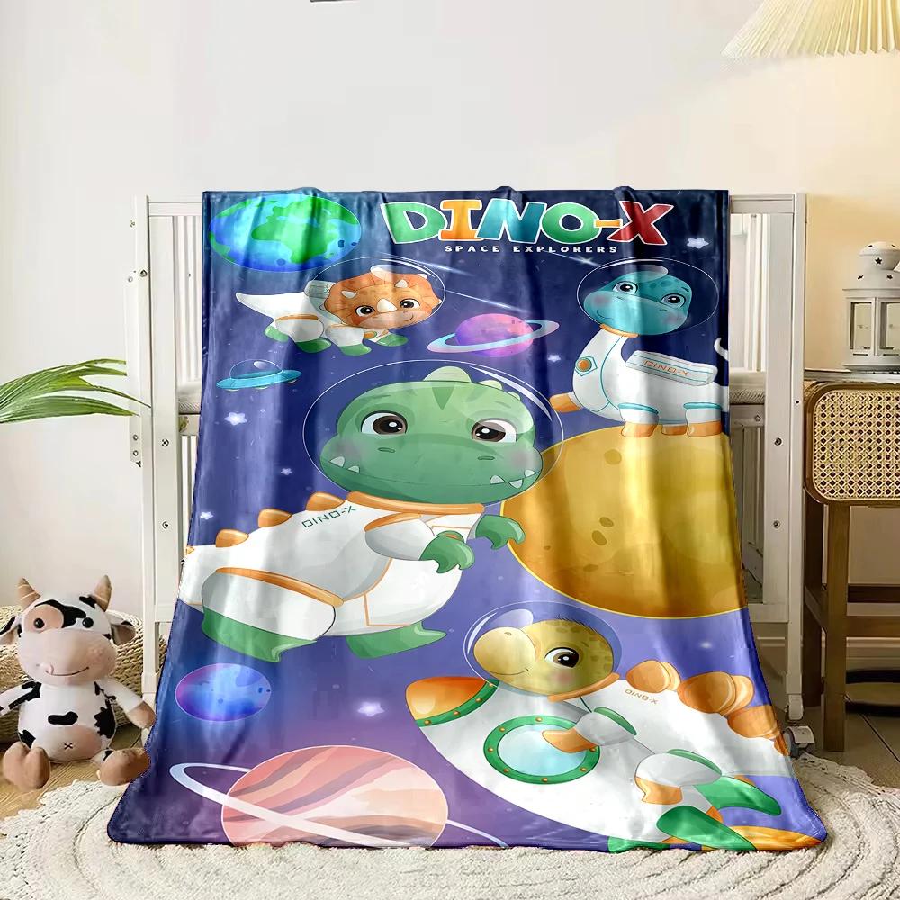 Cartoon Dinosaurier Weltraum Muster weiche Flanelldecke für Bett Schlafzimmer Sofa Picknick, Warme Überwurfdecke zum Zudecken Outdoor Freizeit Nickerchen