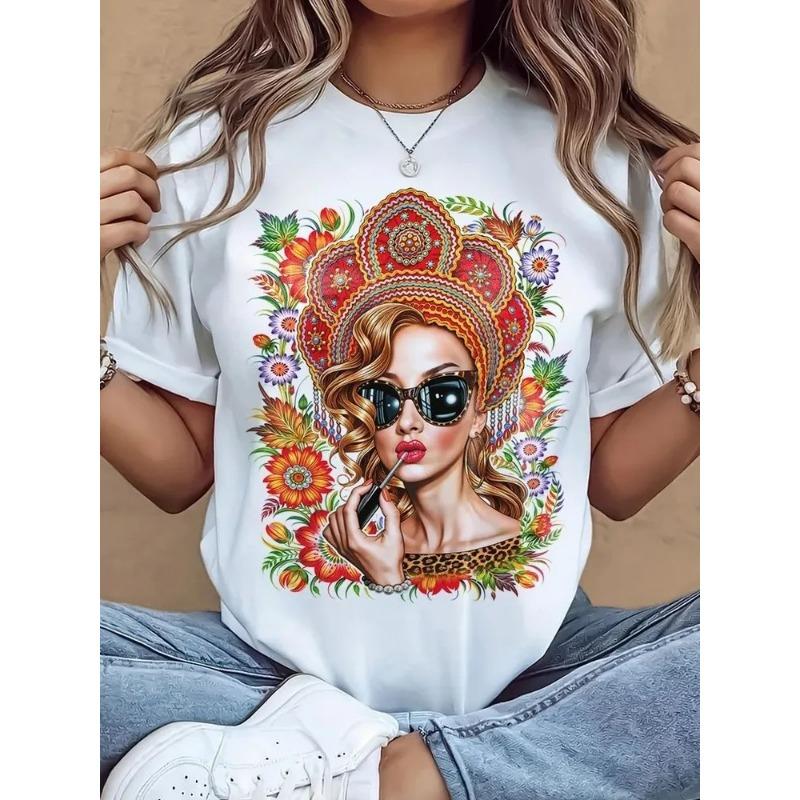 T-shirt da donna a maniche corte stampata in 3D, abbigliamento taglie forti da donna, alla moda e versatile, casual, per l'uso quotidiano