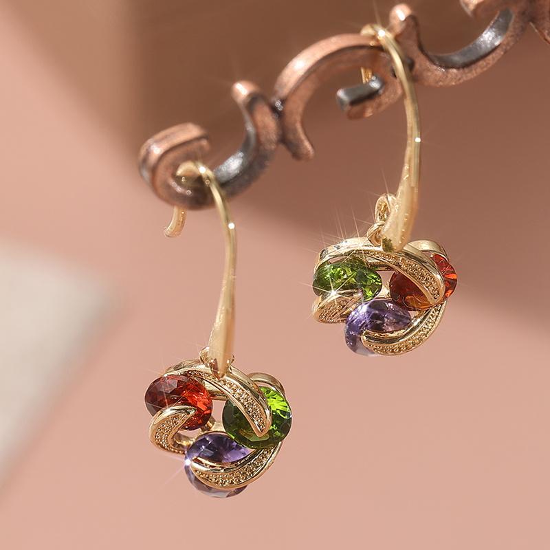 

[1 Pair Golden Earrings] 1 Pair Vintage Bohemian Golden-Plated Colorful Gemstone Drop Earrings | Elegant Faceted Stones, Perfect Gift for Women on Wed золотистый