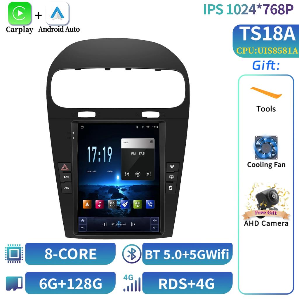 9.7" Car Radio Multimedia Carplay Video GPS For Dodge Journey Fiat Freemont 2012-2014 Android 14 Stereo Navigation Player Screen