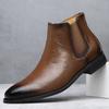 High-end Retro Pointed Chelsea Boots Men's One-pedal Casual Leather British Leather Boots Mid-help Martin Boots Tide
