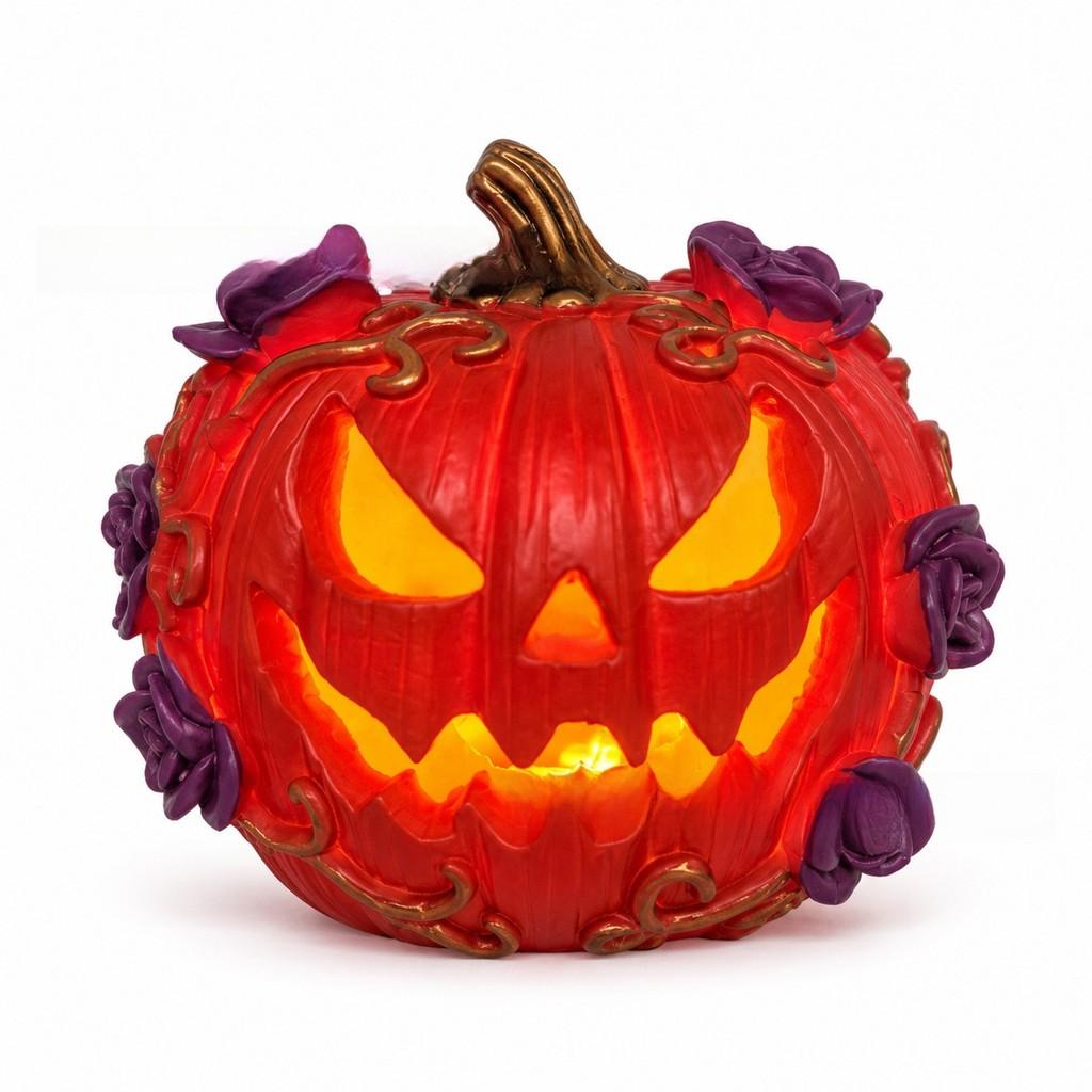 Lanterna a Zucca in Resina per Halloween Decorazione Esterna per Cortile con Luce LED per Celebrazioni Festive