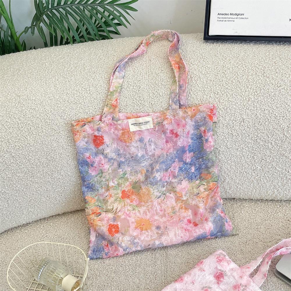 Floral Tote Bag With Textured Polyester For Daily School And Commute