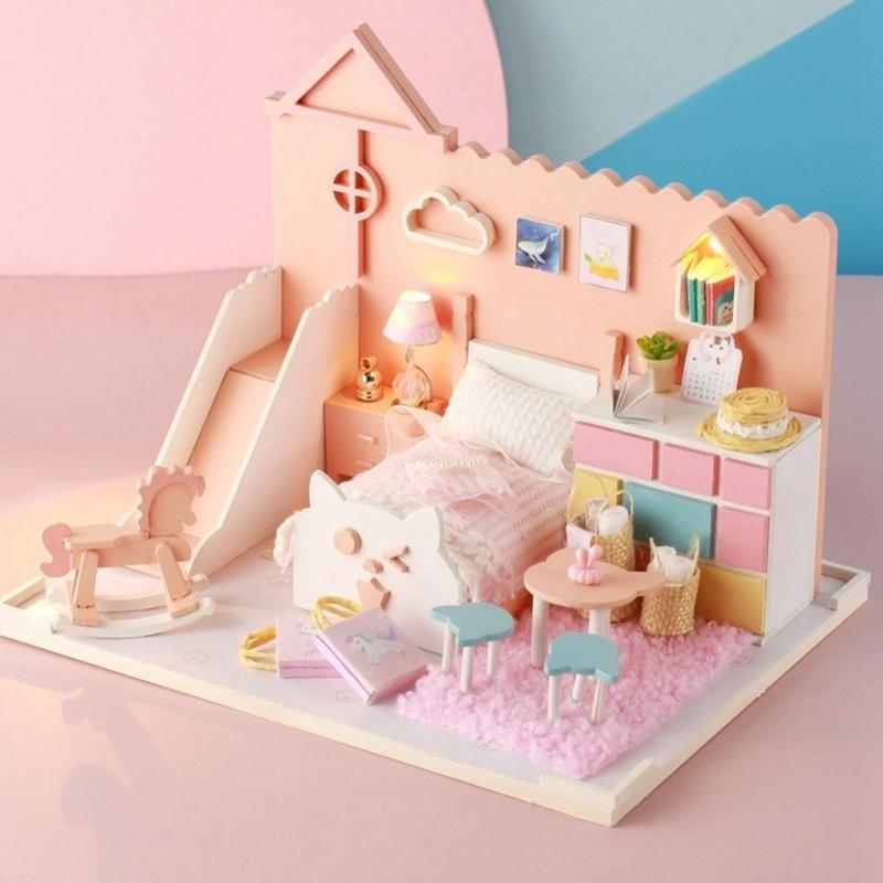 Wooden Dollhouse Kit Miniature Handicraft Doll House Assembly Model Parts Children Gift
