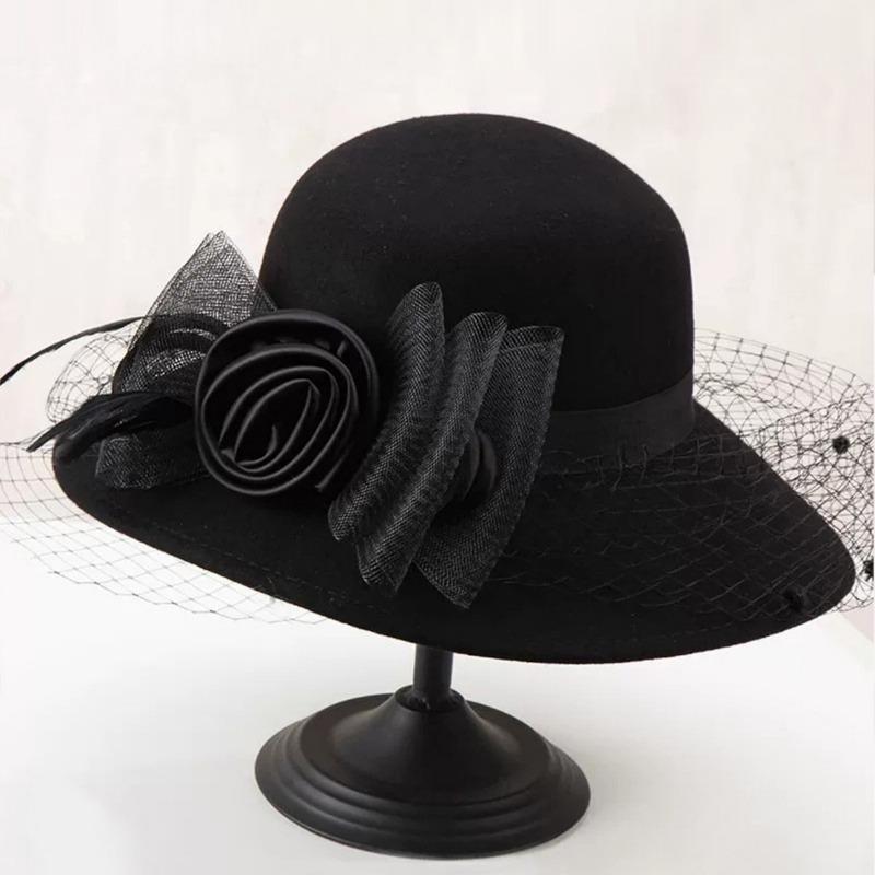 Autumn and winter hats, women's mesh top hats, light luxury, elegant and high-end retro woolen hats