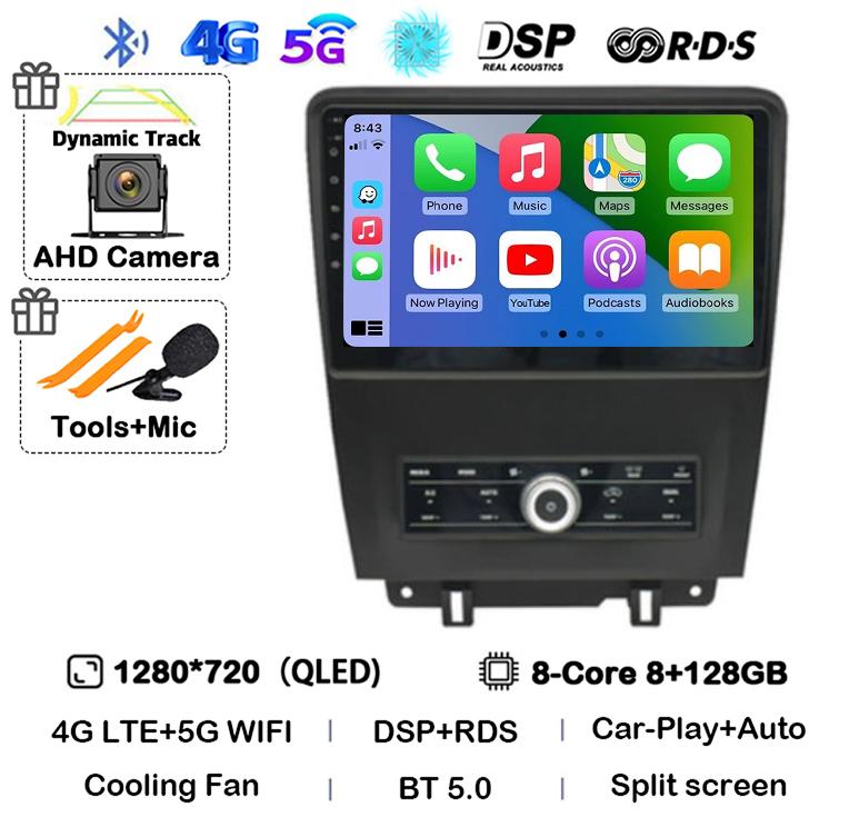 Android 14 WIFI+4G Carplay Auto For Ford Mustang 2010 2011 2012 2013 2014 Car Radio Multimedia GPS Navi Player 360 Camera Stereo