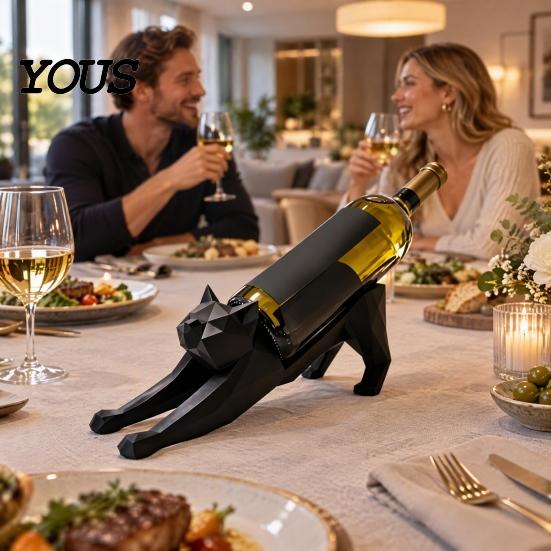 Cat Lover Decor 3D Printed Wine Bottle Holder, Minimalist Geometric Shaped Stable Support Rack for Home Bar Counter, Gift Lovers Decorative