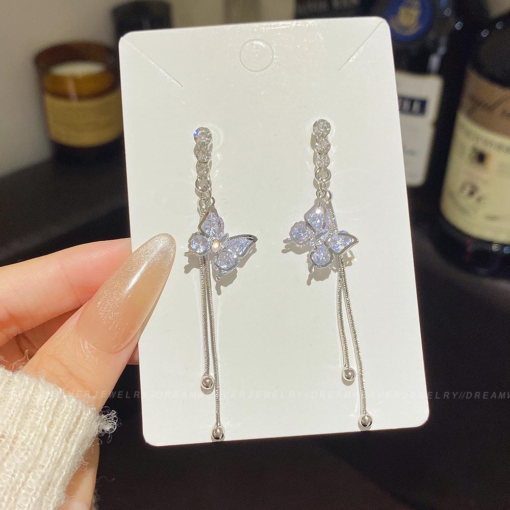 925 Sterling Silver Full Diamond Tassel Earrings – High-End European & American Style, Super Shiny, Luxurious Ear Jewelry for Women.