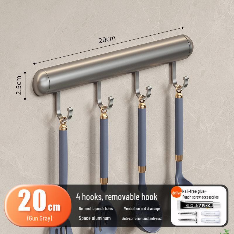 Stanzfreies wandmontiertes Küchenregal aus Aluminium mit Haken