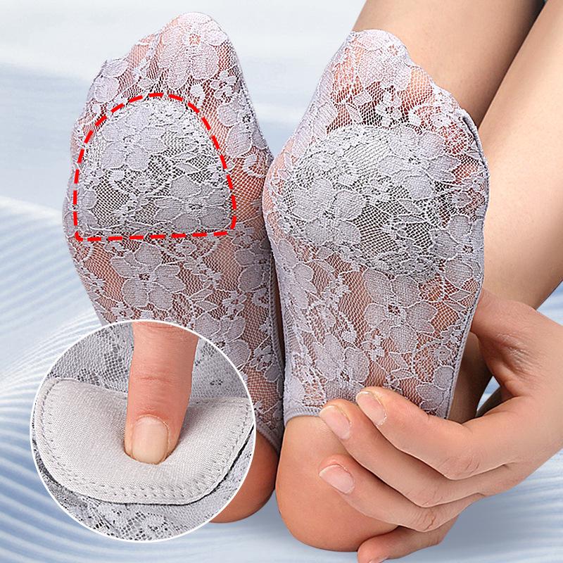 Women's Lace Low-Cut Boat Socks with Sponge Pad and Non-Slip Silicone Heel