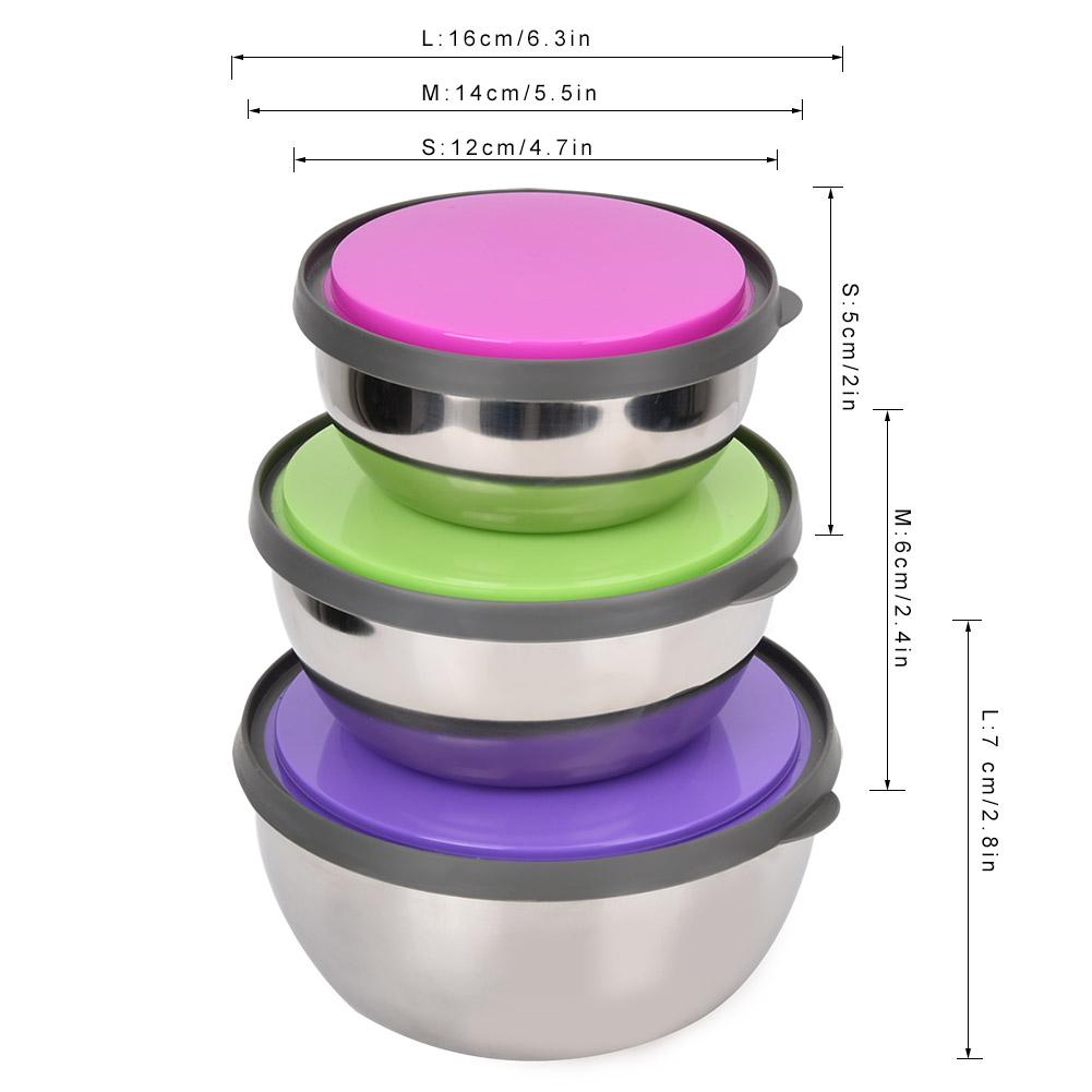 3Pcs Stainless Steel Seal Bowl with Lid Food Storage Box Container Kitchen Tool
