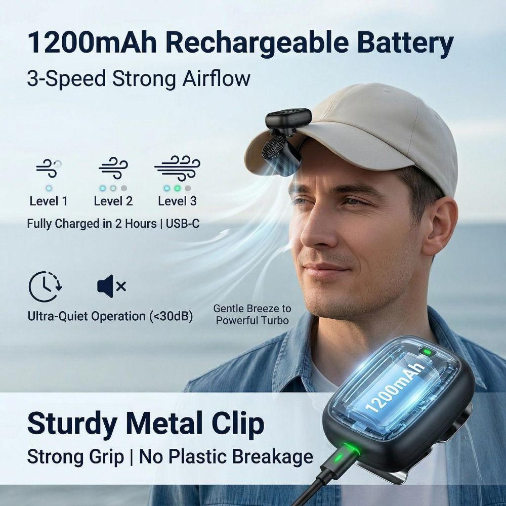 Strong Wind Clip On Fan Three Speed Hands Free Fan Cool Breeze Clip On Hat Fan  Summer Season