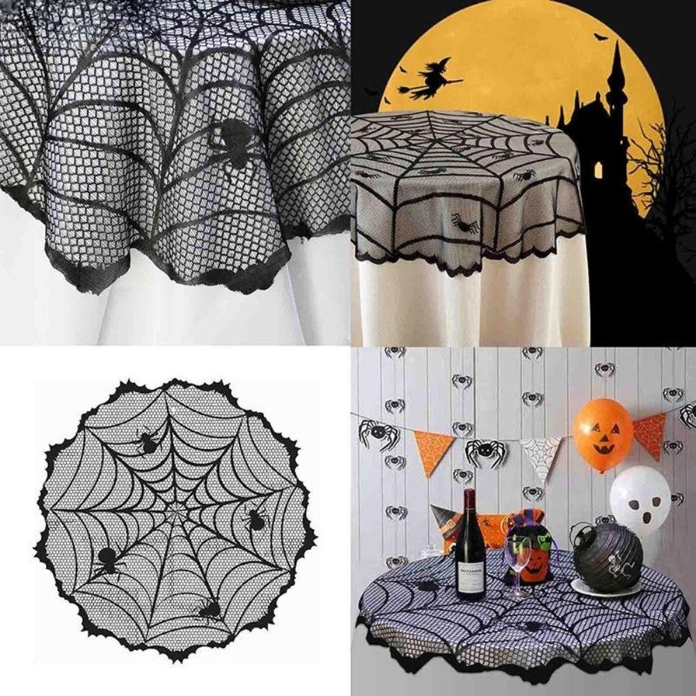 Round Spider Web Tablecloth Black Spiderweb Lace Tablecloth Table Runner   Halloween Decoration