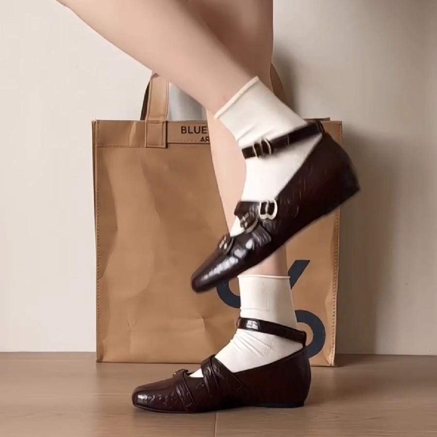 Mary Jane ballet shoes women's French bow round head 2025 super fire single shoes open spring flats