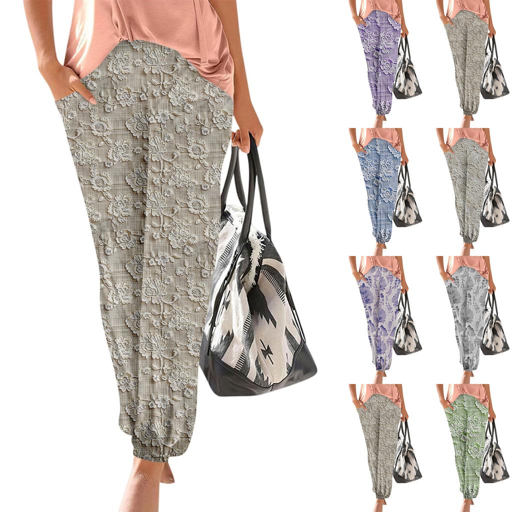 Hosen für Damen, lässig, Sommer, Strand, bedruckt, elastisch, lockere Hose