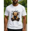 European sizes Teddy Bear Men'S Print Short-Sleeved Shirt with Headphones | Loose Round-Neck, Comfortable and Unique