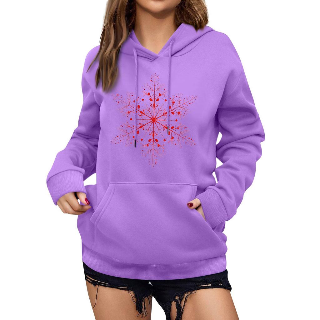 Women's Winter Christmas Printed Pullover Hooded Sweatshirt Fleece Long Sleeve Sweatshirt