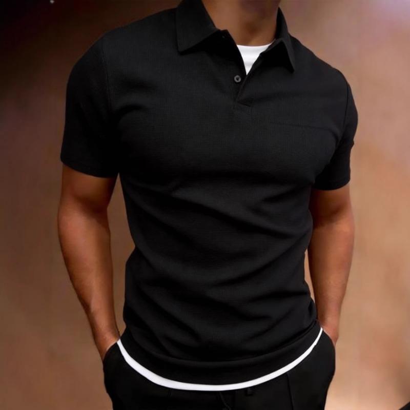 Mens Casual Solid Color Short Sleeve Polo Shirt