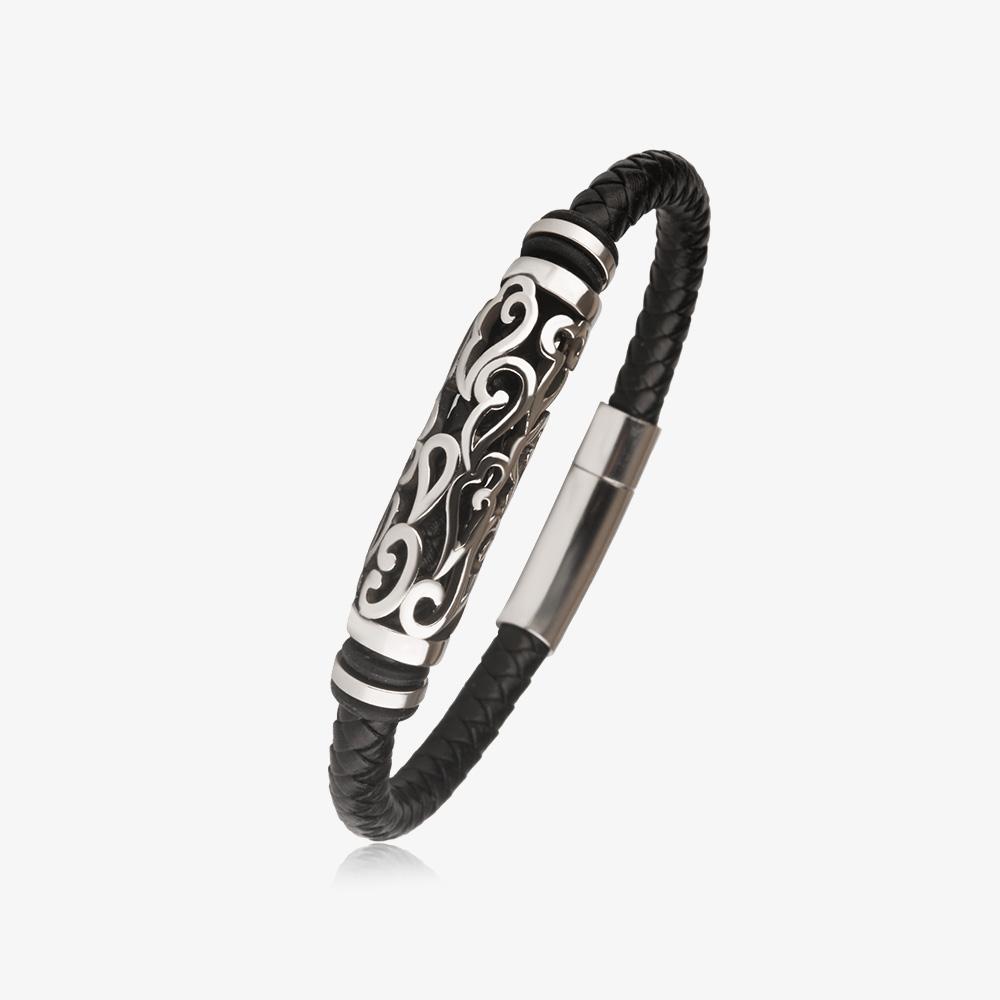 Ventera Noir Leather Men'S Bracelet