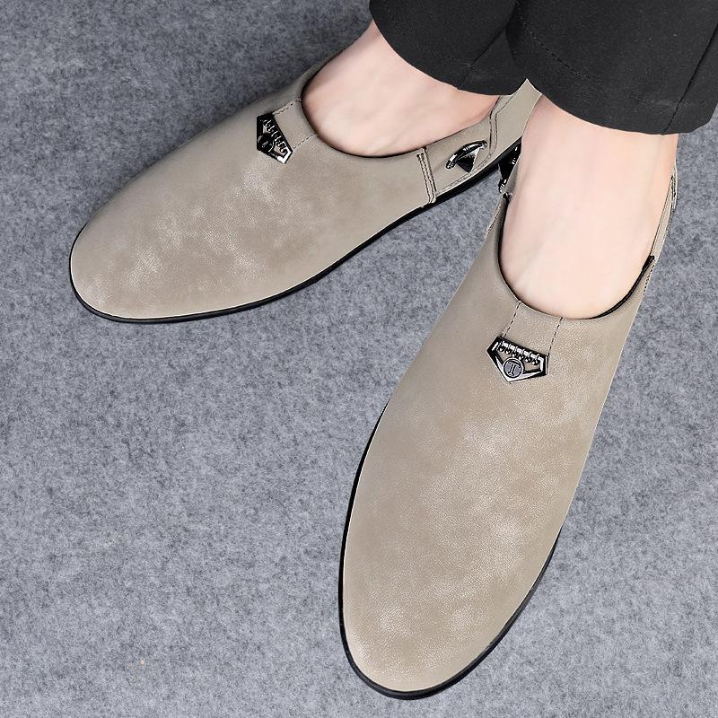 

Men s shoes 2025 summer new British retro men s casual small leather shoes Korean version driving flat foot lazy shoes 46 хакі