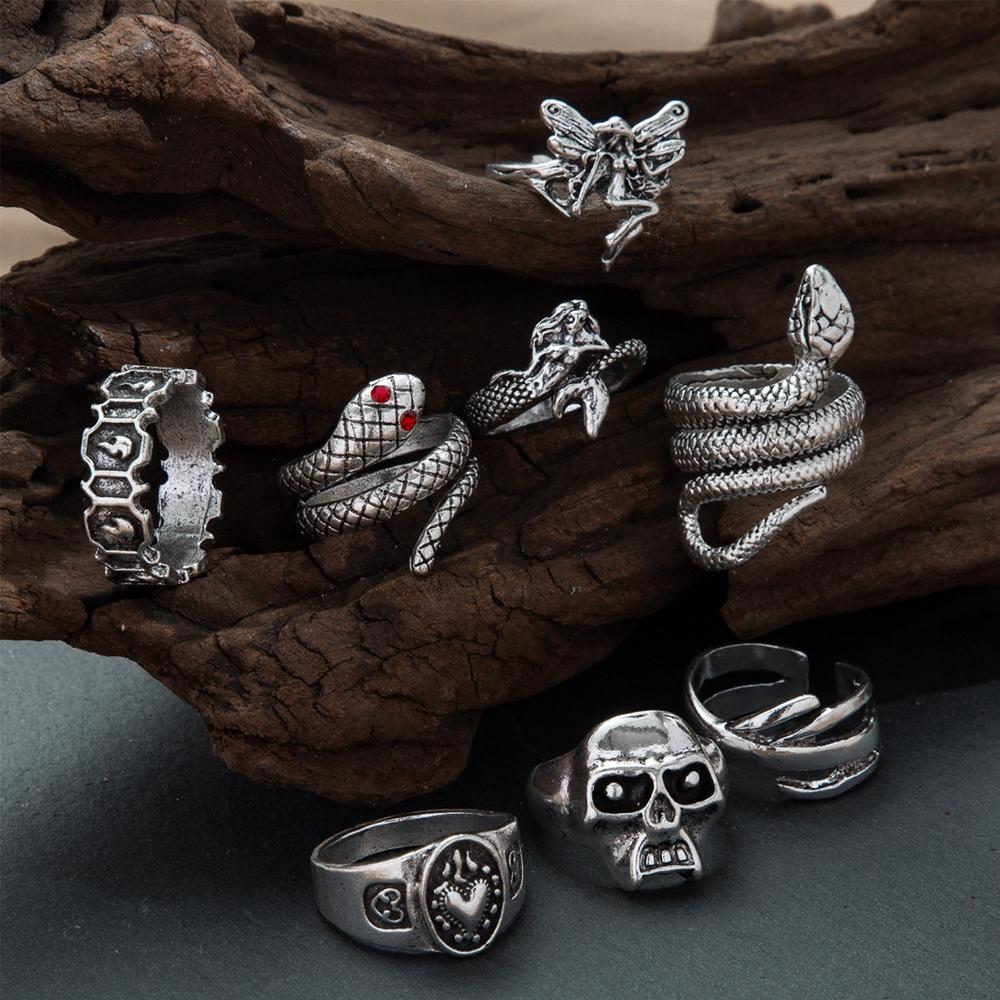 IPARAM Vintage Silver Color Ring for Women Men Snake Heart Butterfly Angel Finger Rings Fashion Jewelry Gift