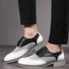 Fashion Large Size Men's Leather Shoes Color Matching Pointed Toe Business Casual Leather Shoes Men's Carved British Retro Shoes