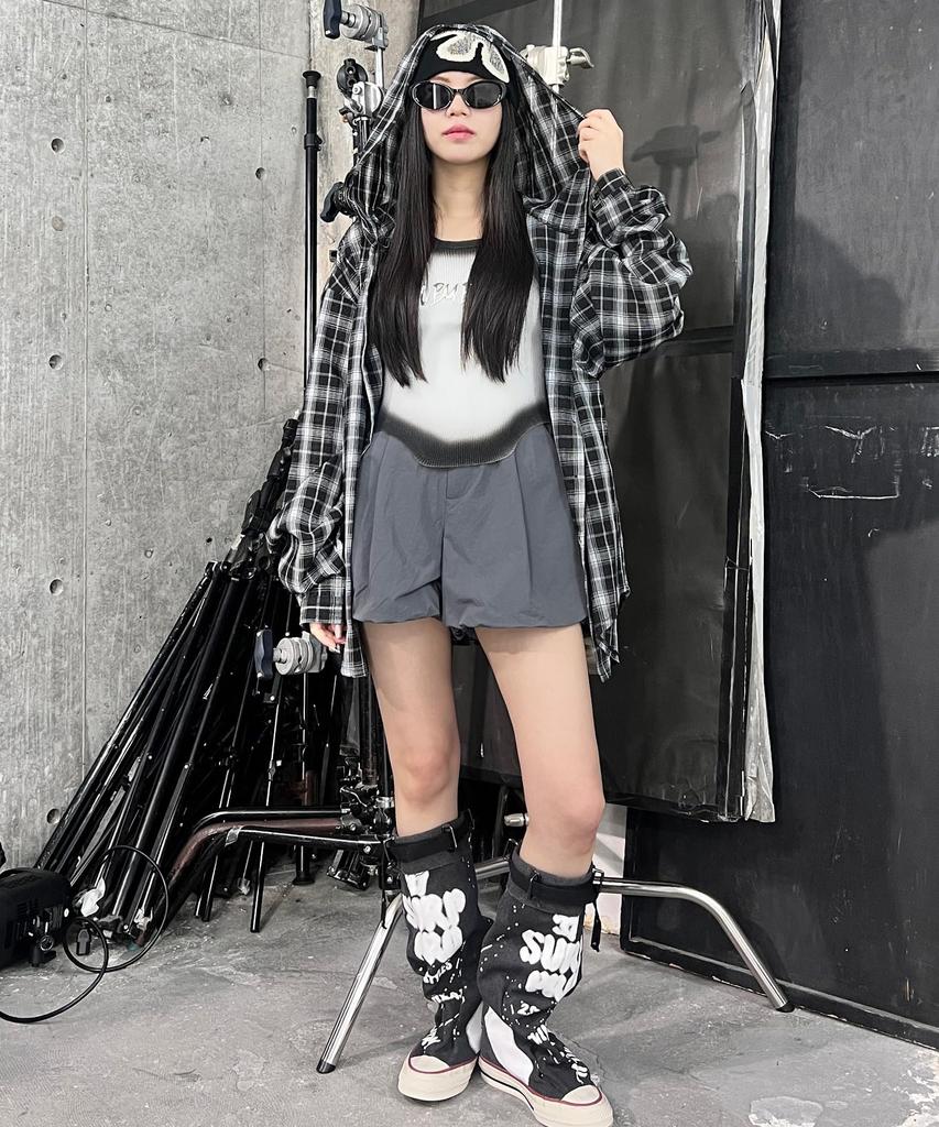 WEGO Figments Hooded Over Check Black Shirt, Women's,