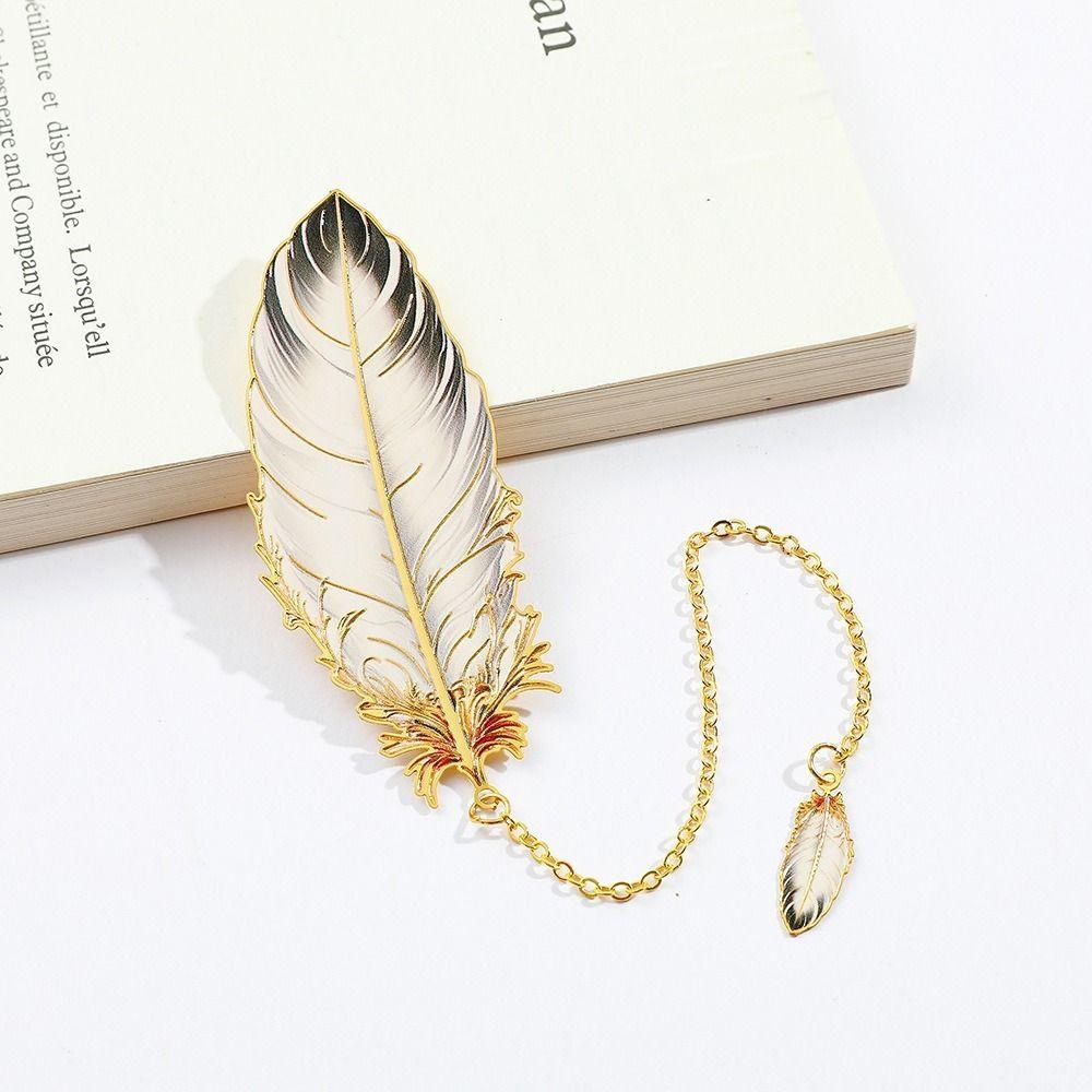 Metal Metal Bookmark Feather Shape With Feather Pendant Book Page Marker Pagination Mark Book Lovers Writers Readers